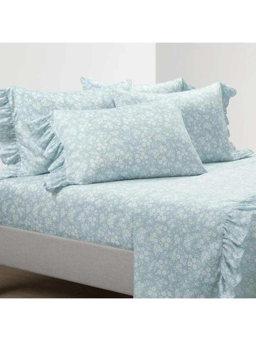 Floral Ruffle Twin XL Sheet Set - 4 Piece Neutral & White Bedding for Dorm Decor